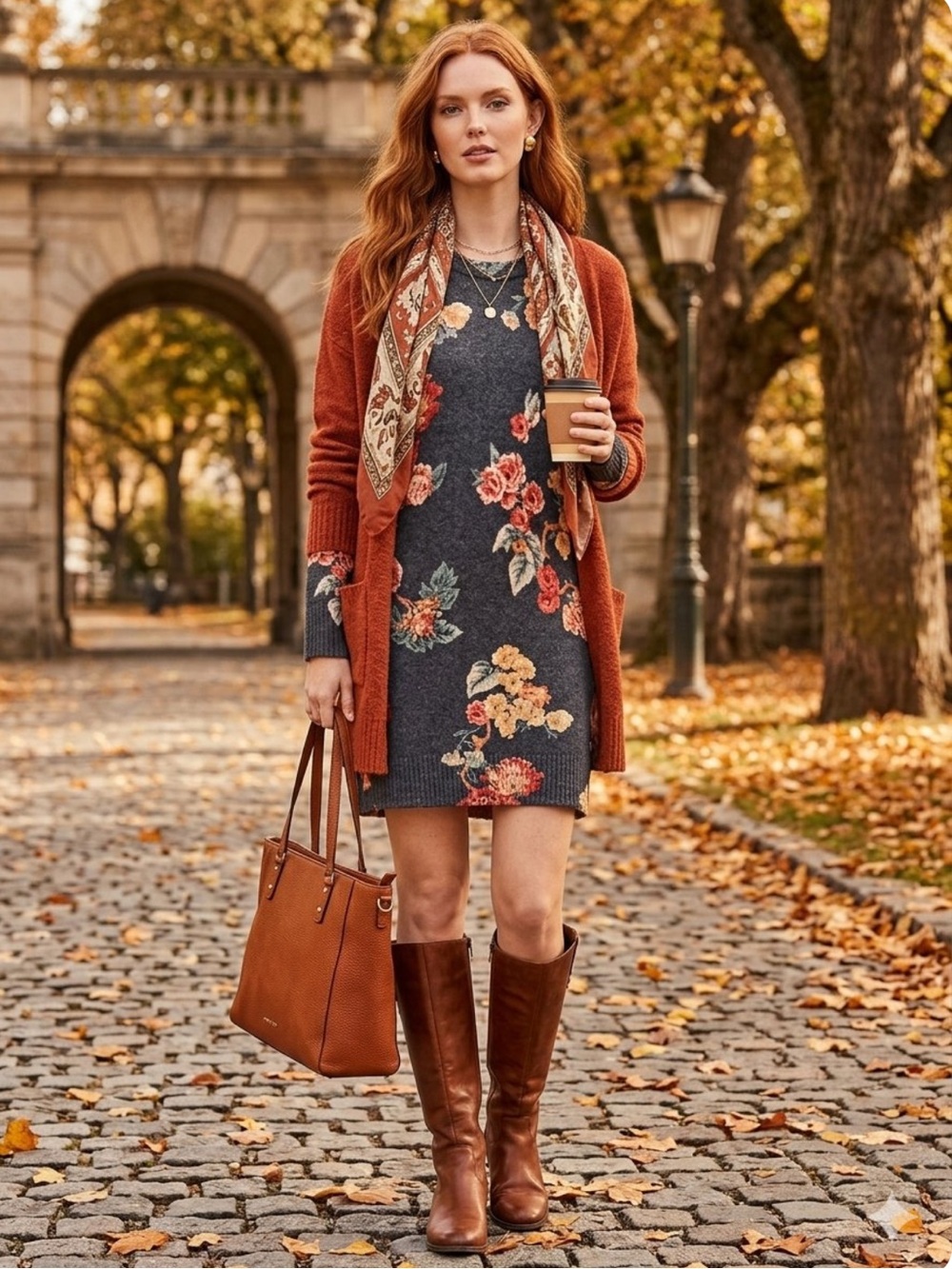 LC Lauren Conrad Navy Floral Long-Sleeve Sweater Dress Women's Petite Large